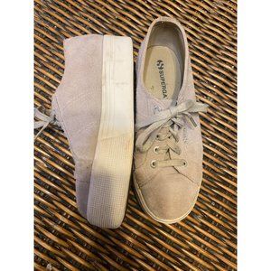 Superga Women's Platform Shoes Size 6.5 Euro Sz 37 Sand Suede Leather GUC